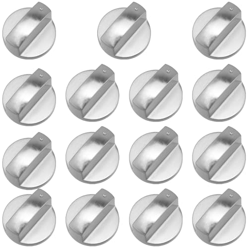 YUENPUN 15 PCS 8MM Gas Hob Switch Stove Knobs, 0 Degree Cooker Control Replacement Silver, Metal Gas Hob Knobs for Kitchen Cooker Oven Cooktop