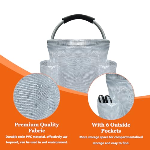 IHOMAGIC 17L Cesta Picnic con Asa y 6 Bolsillos, Bolsa Compra Plegable, Capazo Playa Portátil de Resina de PVC, Cestos Almacenaje Duradero para Camping, Ducha, Transparente - imagen 9