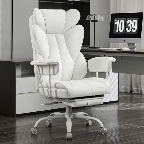 amseatec Big and Tall Office Desk Chair - 400Lbs Wide Ergonomic Executive with Footrest, High Back Lumbar Support Reclining Gaming Computer Chair for Heavy People (White)