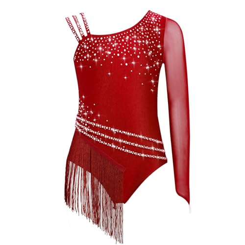 Aislor Leotard Danse Lyrique Enfant Justaucorps Patinage Artistique Gymnastique Strass Fille Costume Danse Contemporaine Performance Rouge 7-8 ans