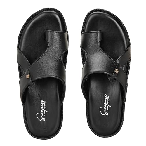 Image of Men's Leather Look Stylish Slippers with Toe Ring for Diwali, Festive & Ethnic Wear | Premium Synthetic Leather Chappals with Cushioned Footbed & Durable Anti-Slip Sole