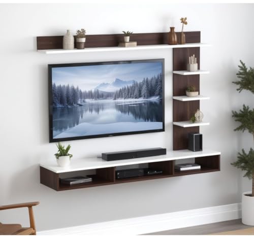Image of 48 inch MDF C Shaped Wall Mounted TV Unit, Floating Cabinet for Living Room /Kid's Room /Bedroom Suitable for up to 48 inches Smart TV, (Wenge White)