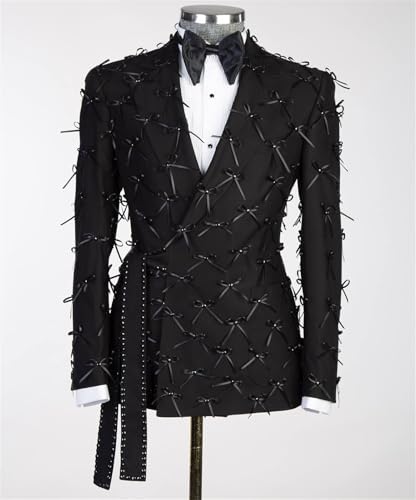 Men’s Suit 3D Handmade Bow 2 Piece Slim Fit Diamond Tie Luxury Blazer Jacket Pants Tuxedo Set for Dinner,Prom,Wedding2