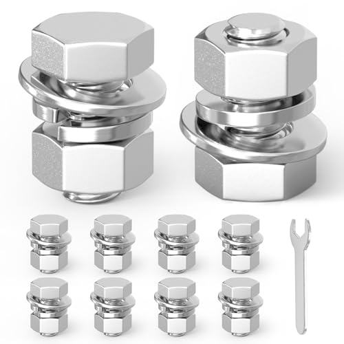 Image of 10PCS 1 /2-13 x 1 304 Stainless Steel External Hex Bolt, Fully Threaded Bolt with Nut Flat & Lock Washers and Spanner