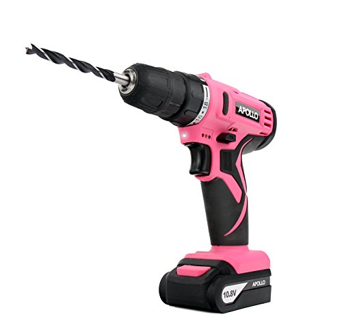 APOLLO TOOLS Powerful Lightweight Pink Cordless Drill, Lithium Ion Battery with 30-Piece Accessory Drill Bit Set - Pink Ribbon - DT4937P
