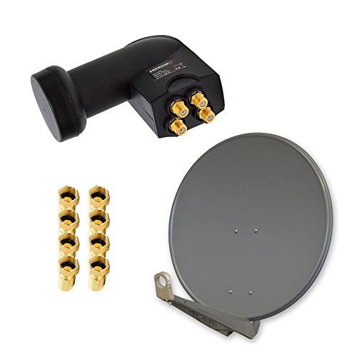 Premium X Deluxe SAT Anlage für 4 Teilnehmer 85cm Satellitenantenne ALU Anthrazit mit Quad LNB Black Edition inkl. 8X F-Stecker