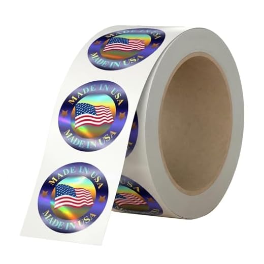 "Made in USA" Hologram Flag Labels 1-Inch Round American Flag Stickers, 2 Colors (Blue and Red) Glossy Silver Metalized, 500 PCS Per Roll US Flag Sticker for Product and Package Labeling (1 Roll)