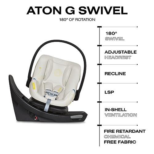 Image of Cybex Aton G Swivel Infant Car Seat with 180-Degree Rotate, Linear Side-Impact Protection, 11-Position Headrest, SensorSafe & Safelock Base, Seashell Beige