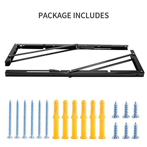 Image of YUMORE Folding Shelf Brackets, 22 Inch Heavy Duty L Bracket, Black DIY Collapsible Shelf Bracket for Workbench Folding Table Hinge, Max Load: 330lb, Pack of 2