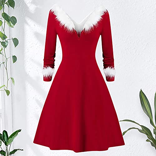 Yoaa Kerst speelse jurk met capuchon Midi kerstjurk kerstman pluizige jurk kerstjurk kerstjurk voor vrouwen rode prinsessenjurk met riem Xmas cosplay kostuum, B, XXL - Afbeelding 6