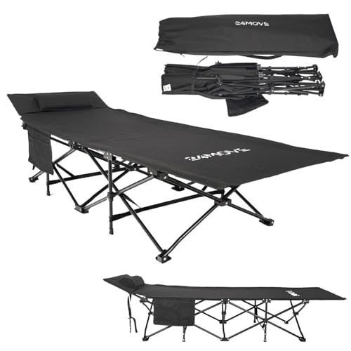 24MOVE® Feldbett Campingbett bis 150 kg In-und Outdoor Camping faltbar, 190 x 67 x 34cm, tragbar mit Tasche, für Garten oder Reisen, schwarz