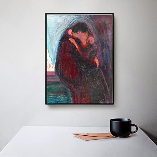 Edvard Munch Canvas Wall Art - The Kiss Poster - Premium Fine Art Prints - Abstract Oil Painting Reproduction Romantic Decor Wall Art For Living Room Bedroom Office Unframed 12X16In/30X40Cm #TOP3