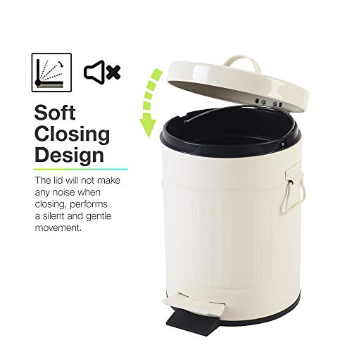 Image of Bathroom Trash Can with Lid, Small Waste Basket for Home Bedroom, Retro Step Garbage Can with Soft Close, Vintage Office Trash Can, 5 Liter / 1.3 Gallon, Glossy Cream White