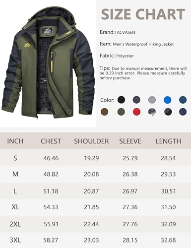TACVASEN Outdoor Jacket Mens Waterproof Fleece Jacket Hiking Camping Fleece Jacket Thermal Fishing Hunting Coat Breathable Jacket Army Green(Size: M) - Image 7