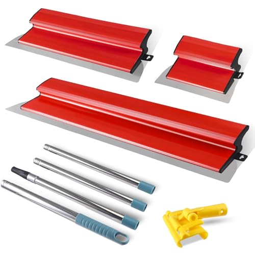 Spatule Enduit Lissage Set, Kit D'outils de Spatule Comprenant 3 Grattoirs(25cm+40cm+60cm) et Manche Télescopique de 160cm et Adaptateur, Outils Plaquiste pour Le Plâtrage de Plafond et Mur