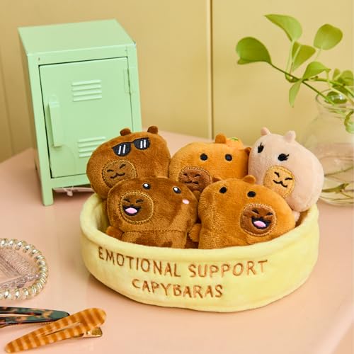 Image of Emotional Support Capybaras by Relatable, Cuddly Stuffed Animals and Plushies Set, Includes 5 Capybara Plush Toys with Carrying Basket, Cute Stuff & Graduation Gift Ideas