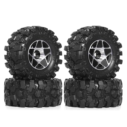 REDSPIDER 1.0 Beadlock Wheels and Tires Set?4pcs? 1.0 Crawler Tires 57 * 25mm Aluminum Alloy 1.0 Wheel 1/18 1/24 RC Crawler Tires for SCX24 TRX4M FMS FCX24 FCX18 AX24 (Black)