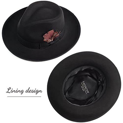 Fadachy Fedora Hats For Men & Women Wide Brim Felt Hat Dress Panama Trilby Hats Black Fedora #TOP2
