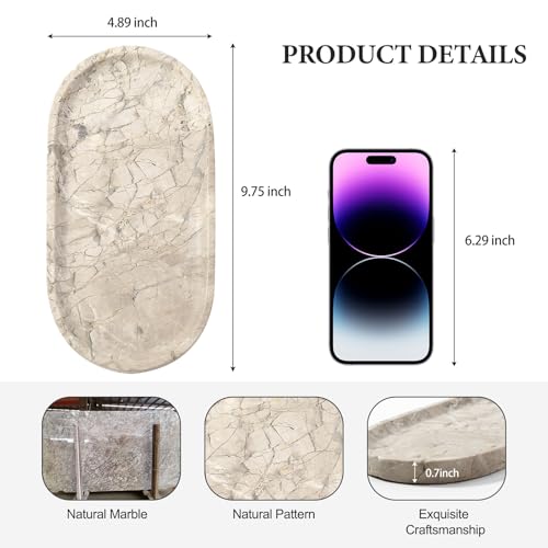Image of Koville Natural Silver Pearl Marble Decorative Tray, 10 inch x 5 inch Marble Vanity Tray for Bathroom Countertop Organizer Stone Trays, Catchall Tray Stone Plate for Perfume, Candles, Jewelry