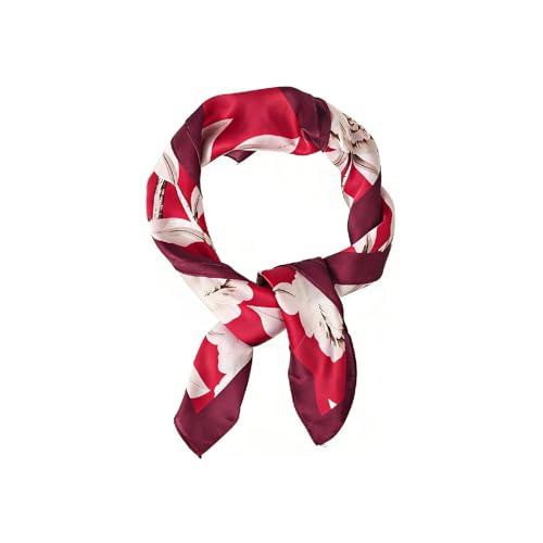 Silk Scarf for Women Hair - Lightweight Fashion Satin Head Scarf for Sleeping and Neck Scarf Accessory Burgundy Print