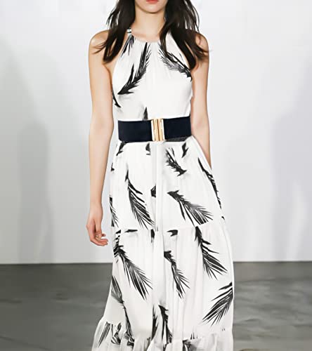 2 Pack Women's Wide Elastic Belt, Black Vintage Stretch Cinch Waist Belt2