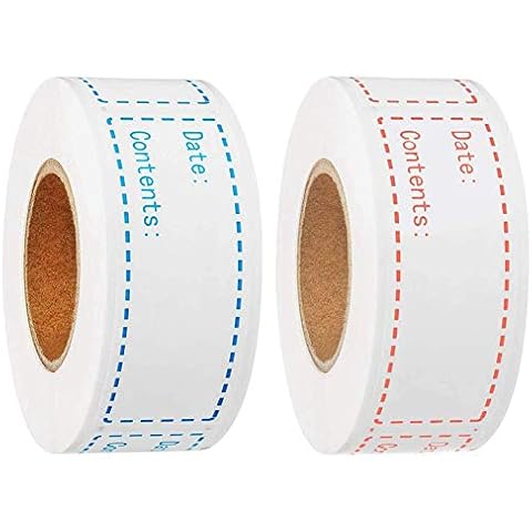 2 Rolls Freezer Food Labels, Dissolvable Prepared Food Label Freezer Paper Labels Food Preparation Stickers Date Labels for Food Self Adhesive Removable Waterproof Blue and Pink(1×3in) Cover