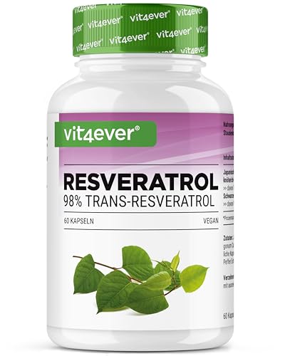 Resveratrol - 520 mg por cápsula - 98% trans-resveratrol de extracto de raíz de knotweed japonés 100:1 + piperina para una biodisponibilidad optimizada - 60 cápsulas - alta dosis - vegano
