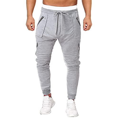Mens Athletic Joggers Sweater Pants - Sweatpants Trousers Cotton Cargo Pants for Men Long Pants Sports Trousers (Gray, XXL)