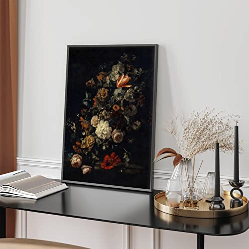 Vintage Flower Wall Art Dark Floral Poster Black Botanical Artwork Black Roses Painting Rustic Floral Prints Vintage Rose Poster Black Flower Wall Picture Dark Floral Prints Wall Art 16X24Inch Unframed #TOP5