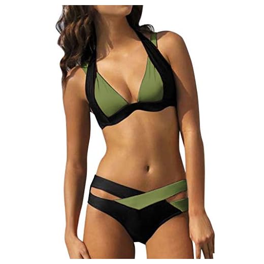Yourgod Dam sexigt kors enfärgad delad baddräkt hög midja V-hals bikiniset baddräkt dam två delar virkning spets sexiga strandkläder, Armégrönt, 3XL