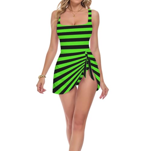 Maillot de bain 1 pièce femme couverture complète rayures vertes maillot de plage été