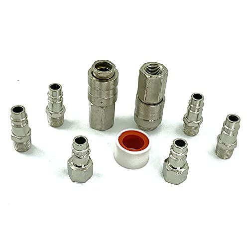 HMTE Accesorios de tubería 8 Piezas Conector rápido neumático Estilo Europeo 1/4''NPT Juego de Acoplamiento de Aire Macho y Hembra