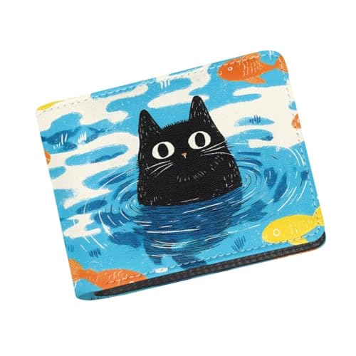 Image of Coldinair Cartoon Black Cat Fish Kids Wallet,Little Boys Wallet for Kids,Leather Bifold Wallet Credit Card Cash Id Holder Slim Rfid Blocking Coin Purse