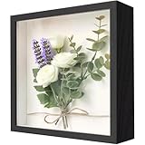 3D Bilderrahmen zum Befüllen 22 x 22cm, tiefer 3cm Holz Objektrahmen für Wand & Desktop, 3D Objektrahmen für Hochzeitsstrauß, DIY Kunstwerke & Bilderrahmen für Dekoration（Schwarz）