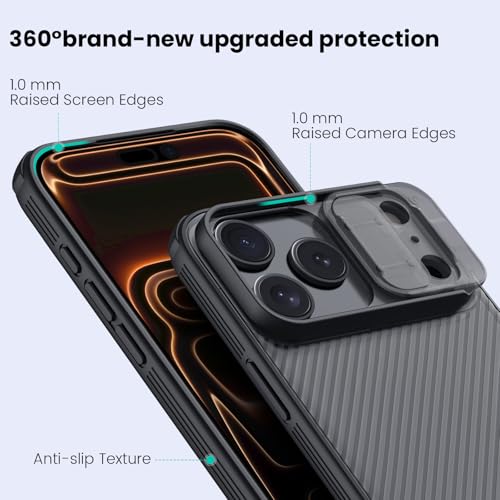 Image of Nillkin for iPhone 17 Pro Max Case with Slide Camera Cover, Thin Slim Fit, Shockproof Protective, Protector Privacy, Phone Case iPhone 17 Pro Max Camera Lens Protector 6.9 inch, Transparent Black