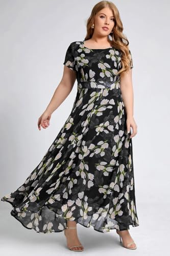 Image of Shasmi Women's Navy Blue Georgette Digital Floral Printed Floral Printing Short Sleeve A-Line Maxi Gown Dress for Women (Gown Dress 248)