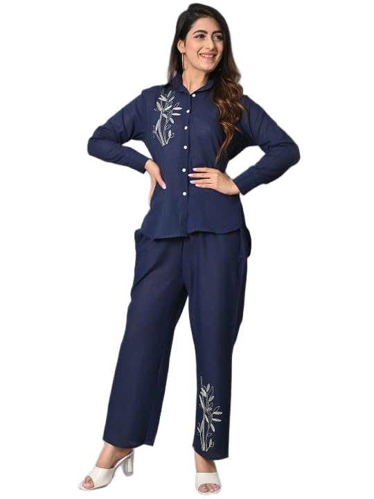 Womens Delta Full Sleeves Collar Neck Co_Ord Set Featuring Floral Design On The Chest 2 Piece Ethnic Wear-image-37