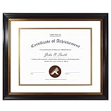 Golden State Art 11x14 Frame for 8.5x11 Diploma/Certificate, Black Gold & Burgundy color. Includes White Over Gold Double Mat and Real Glass