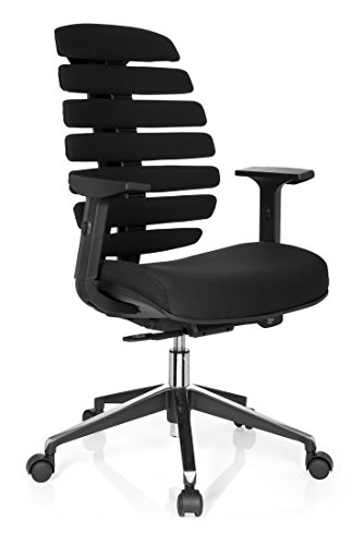 hjh OFFICE 714500 silla de oficina ERGO LINE II tejido negro, respaldo ergonómico, con apoyabrazos ajustables, muy cómodo, buen acolchado, soporte lumbar integardo, silla giratoria, silla escritorio