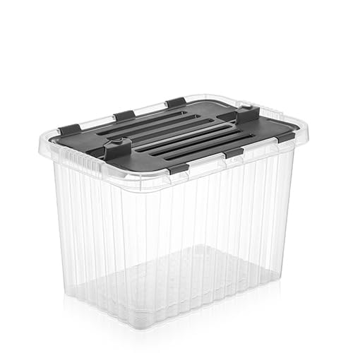 Image of Superio Clear Storage Bin with attached Lid, 27.5 Quart Storage Box with Hinged lid