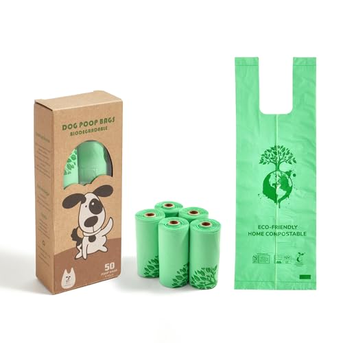 Image of NYEONHRT Certified Compostable Dog Poop Bags, 50 Counts Extra Thick and Leak Proof Biodegradable Pet Poop Handle Tie Bags with US BPI, ASTM D6400, EN13432 and OK Compost Certified (5 Rolls)