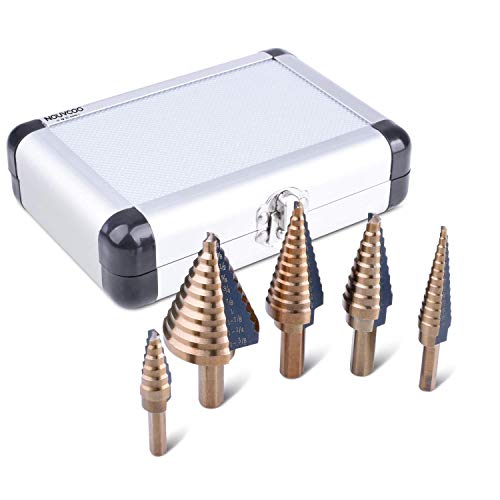 Nouvcoo 5PCS HSS Step Drill Bit Set Strumenti, Trapano in Acciaio con Alluminio Custodia (NC03)