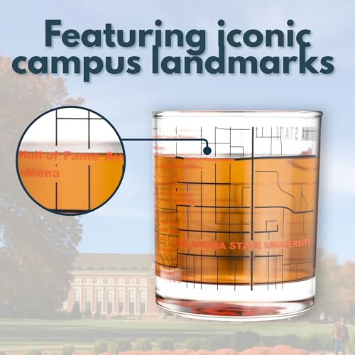 Image of Greenline Goods - Oklahoma State University Cowboys College Whiskey Glasses (Set of 2), 10 oz - Full-Color Logo + Campus Map