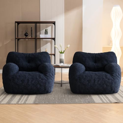 COCONINO WJ Bean Bag Chair, Filled Beanbag Chair for Living Room, Stuffed Beanbag Chairs, Comfy Bean Bag Chairs with Filling (Teddy Fabric in Dark Blue Set of 2, 39.37