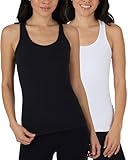 Yogalicious Womens Lightweight Tank Top Soft Racerback Workout Yoga Sleeveless Quick Dry Top- White/Black - Medium