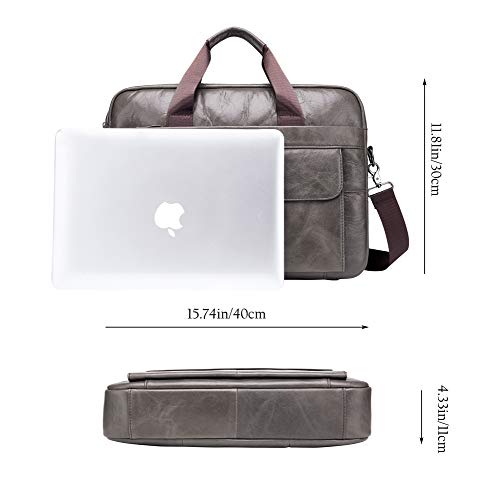 Mens Business Briefcase Handbag Leather Simple Fashion Shoulder Crossbody Bag (Iron Gray)2