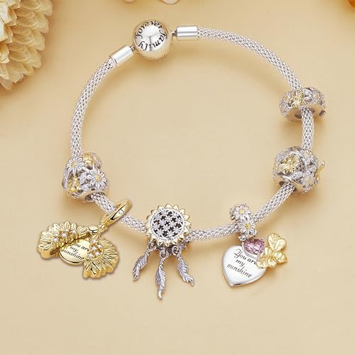 Sunflower Charm fit for Pandora Charms Bracelets Zircon Paved Gold Plated Charm Birthday Jewelry Gifts for Women4