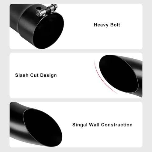 Image of MuHize 3.5 Inch Inlet Turn Down Exhaust Tip Black, 3.5 inch Outlet 12 inch Length