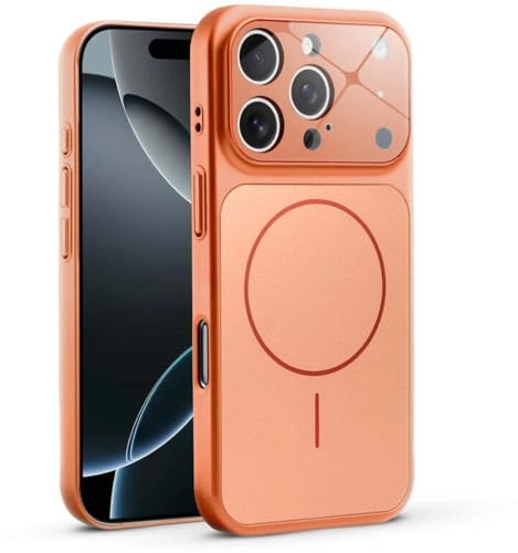 Image of for iPhone 16 Pro Max |Convert to 17 pro /17 Pro Max Style Premium Back Glass Magsafe Wireless Charge Converter Cover for iPhone 16 Pro Max |Convert to 17 pro /17 Pro Max (Orange)