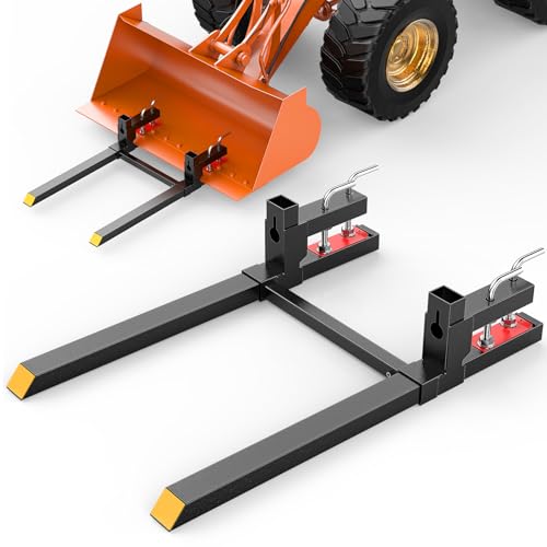 Image of Nilight 43 inch 2000lbs Clamp on Pallet Forks Heavy Duty with Adjustable Stabilizer Bar for Loader Bucket Skid Steer Tractor